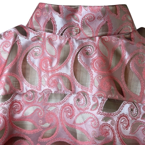 MANZINI Pink Jacquard Paisley Men’s Dress Shirt Long Sleeve Satin Italian Sz 2XL - Picture 9 of 10